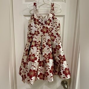 Formal Floral  Halter Dress with Red and Gold Accents Girl 6